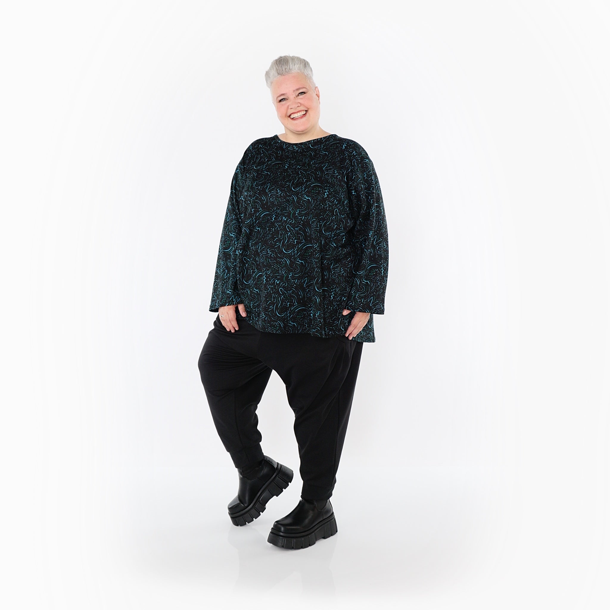 AKH Fashion 6815 Big Shirt, Black-Petrol-Green