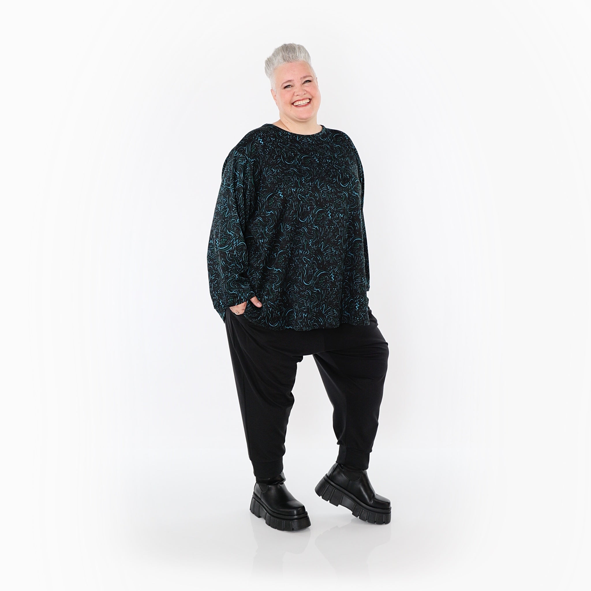 AKH Fashion 6815 Big Shirt, Black-Petrol-Green