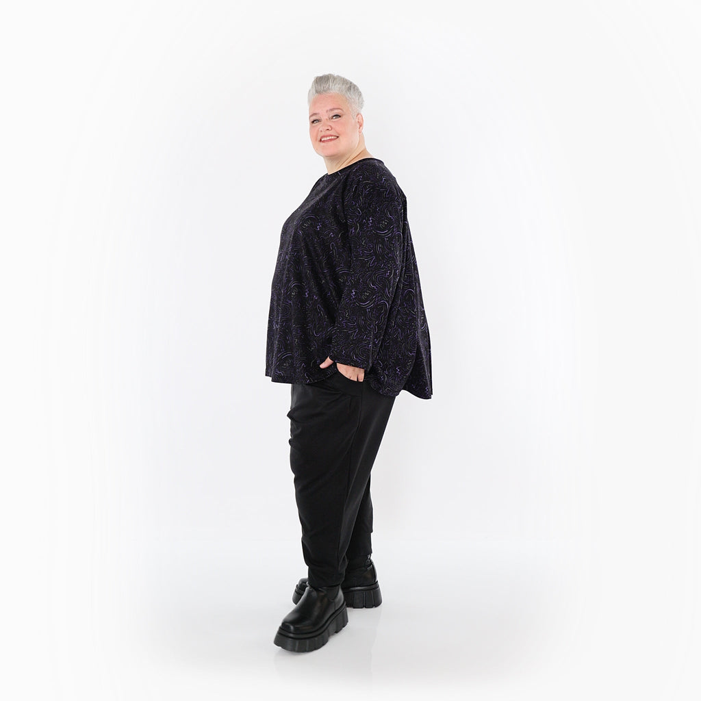 Chemise ample AKH Fashion 6815, noir-violet-gris