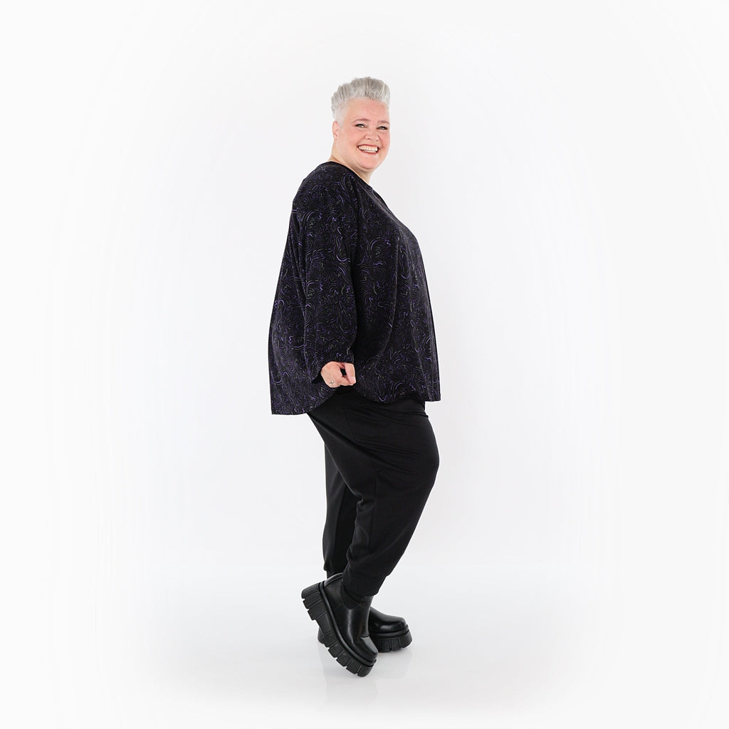 Chemise ample AKH Fashion 6815, noir-violet-gris
