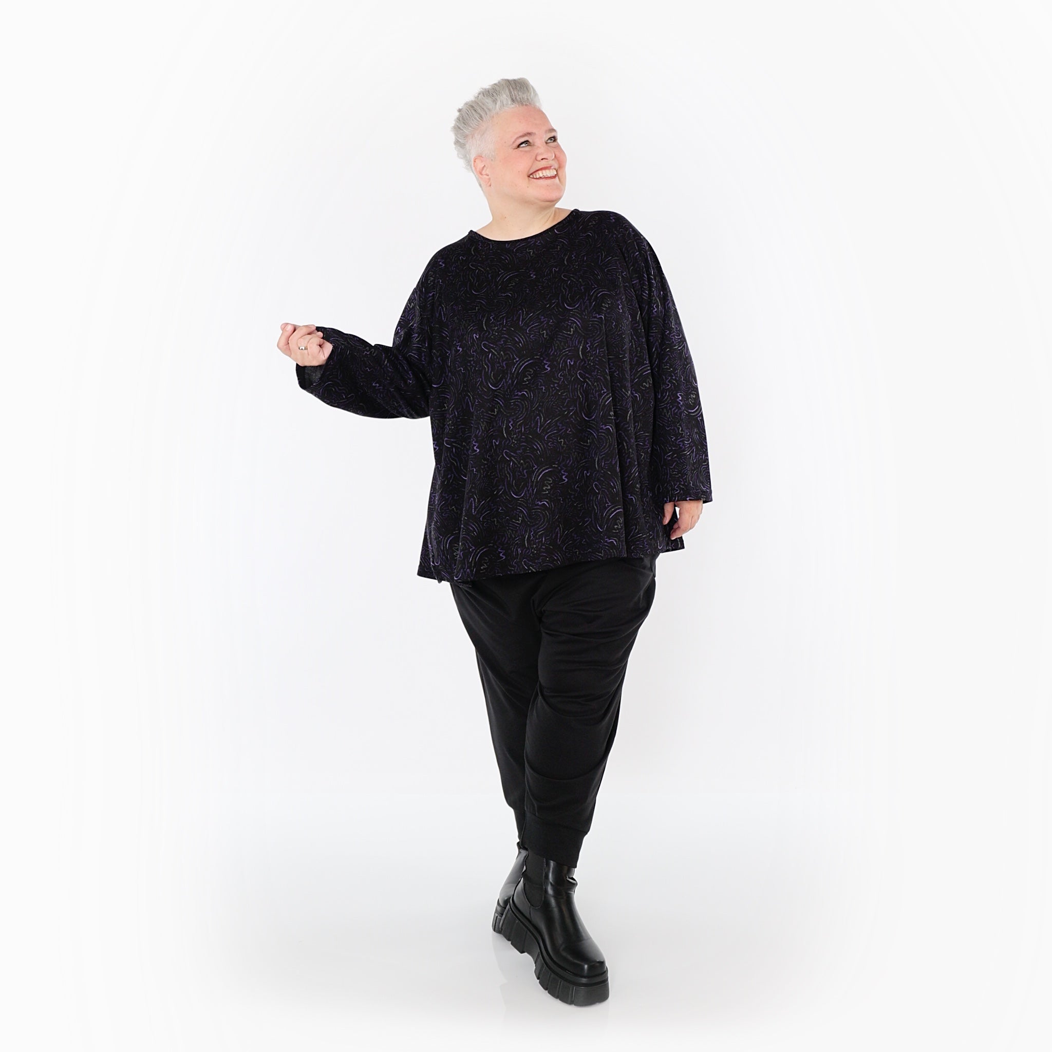 Chemise ample AKH Fashion 6815, noir-violet-gris