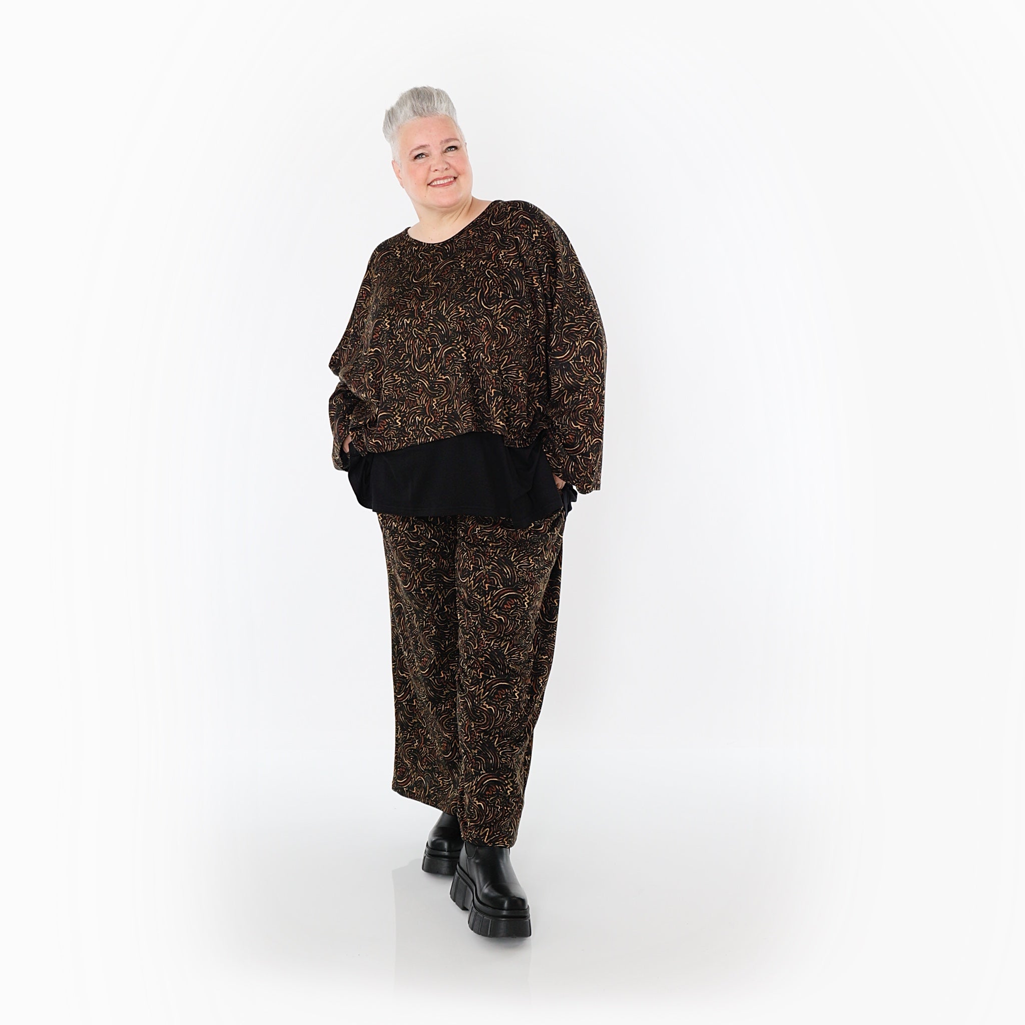 AKH Fashion Trousers 2063 Terella, Black/Cognac/Orange