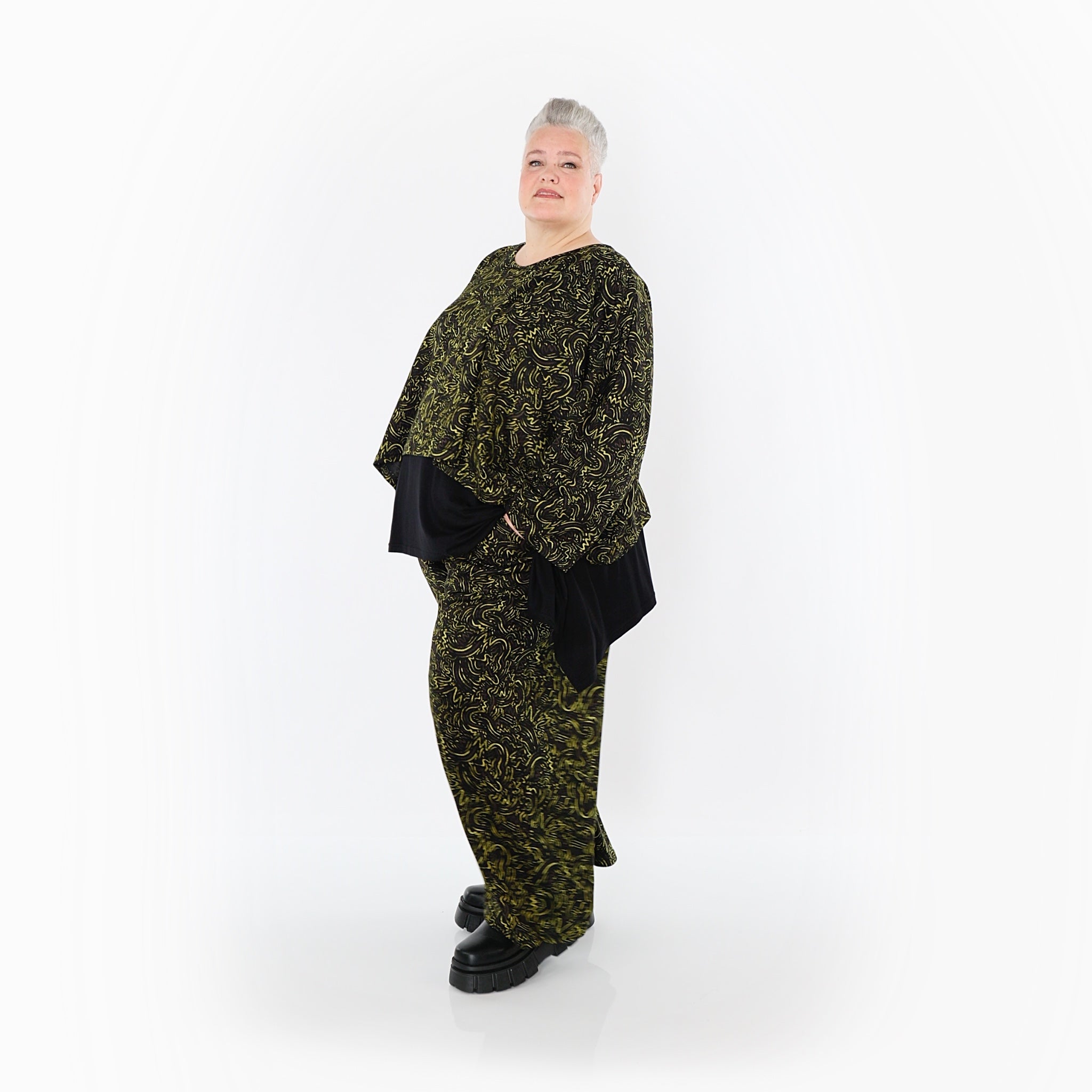 Pantalon AKH Fashion 2063, noir-vert fluo-cognac