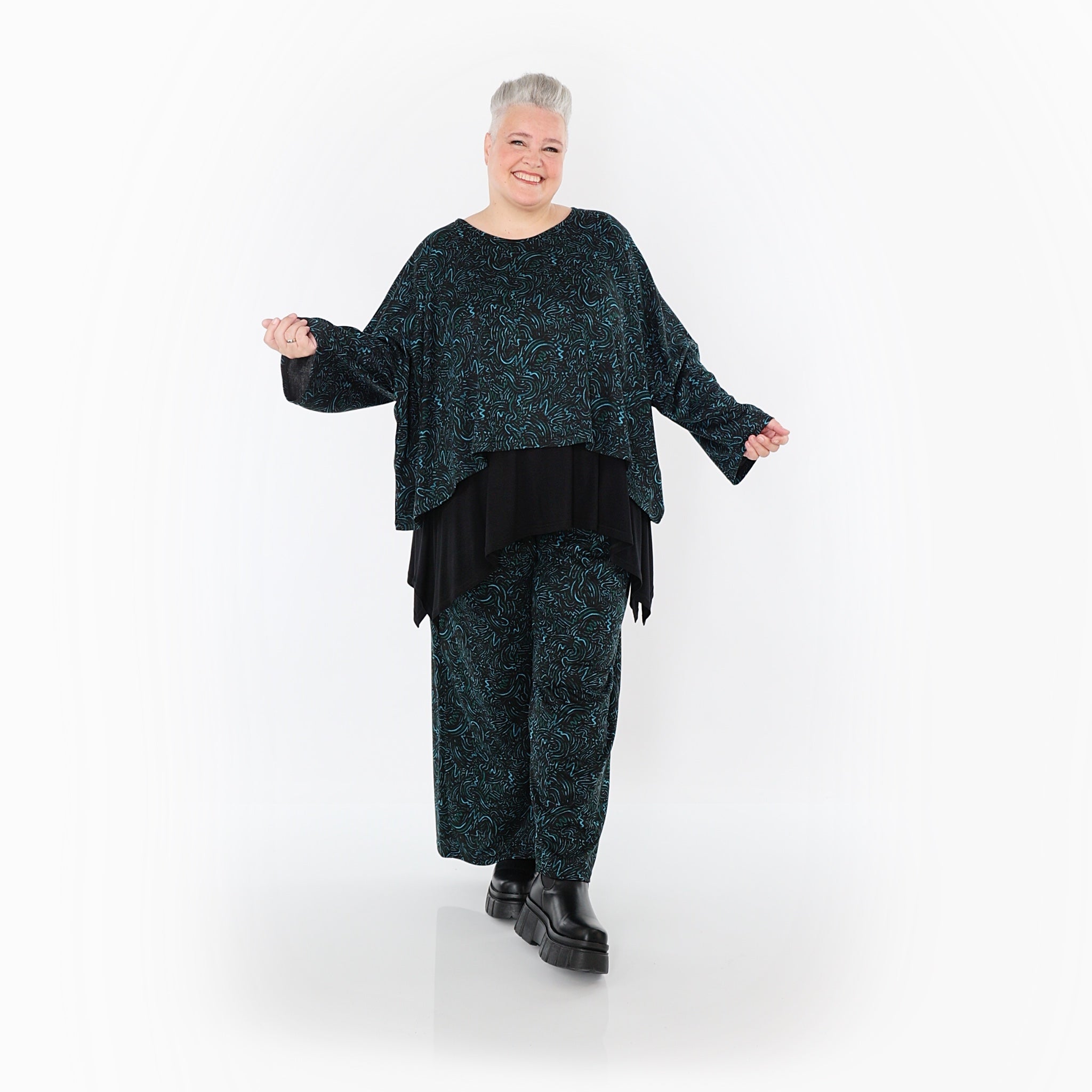 AKH Fashion Trousers 2063 Terella, Black/Petrol/Green