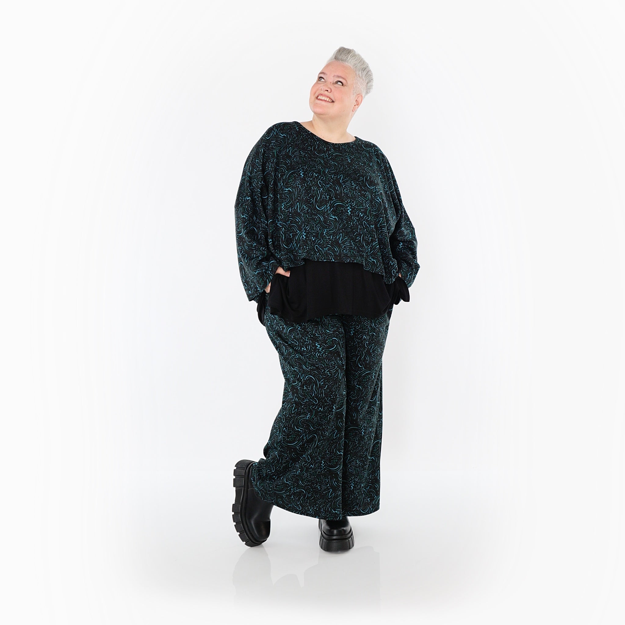 AKH Fashion · Überwurf · Terella · 6048 · Schwarz/Petrol/Grün