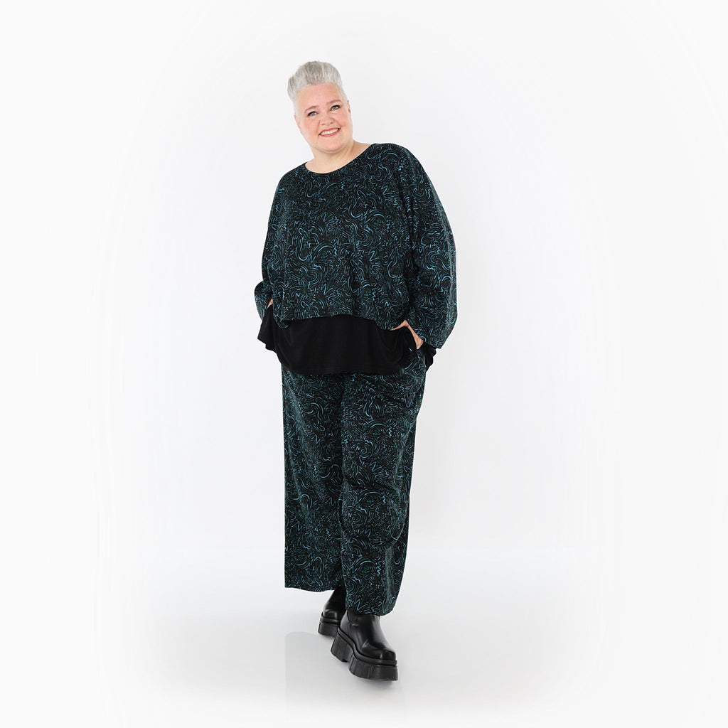 AKH Fashion Trousers 2063 Terella, Black/Petrol/Green
