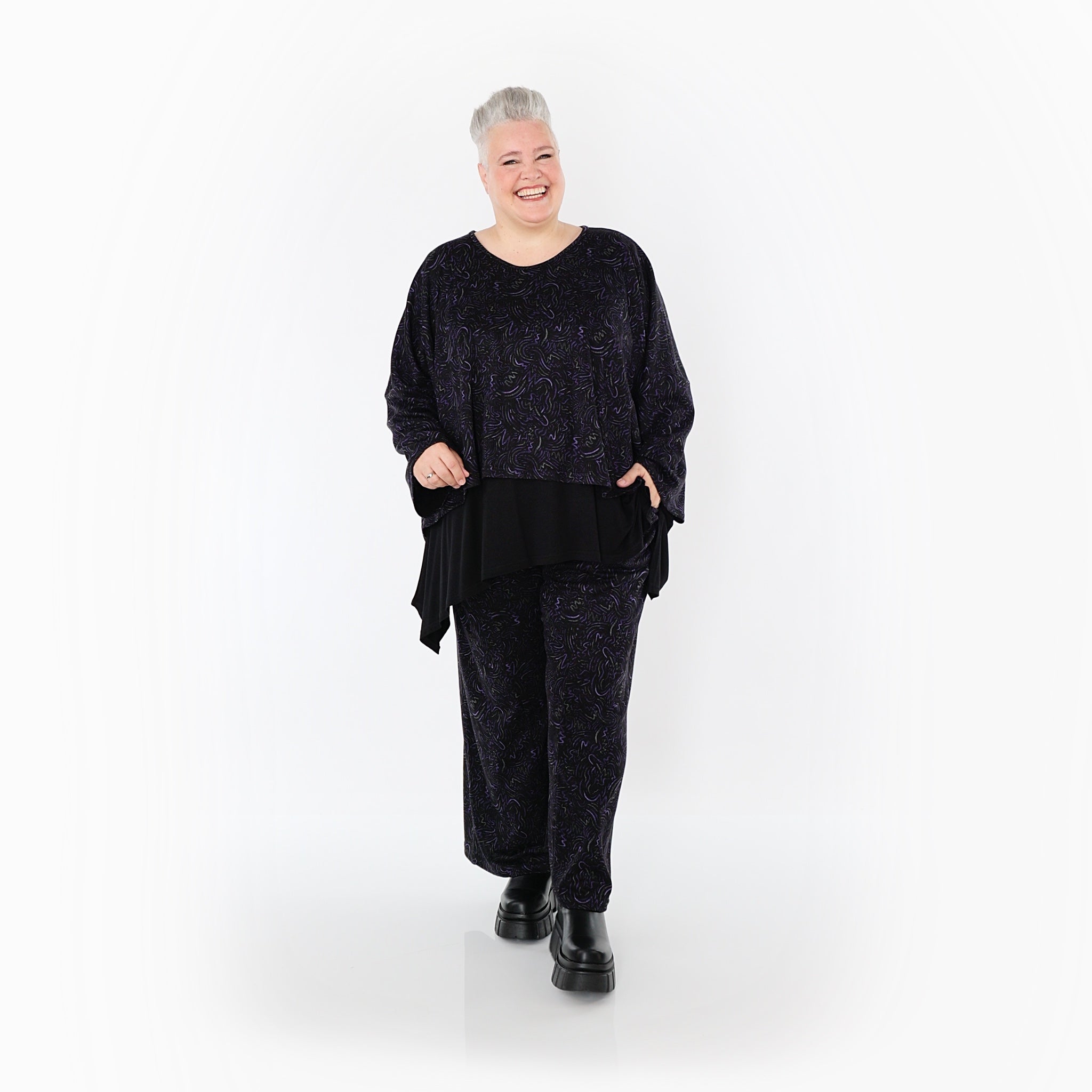 Pantalon AKH Fashion 2063, noir-violet-gris
