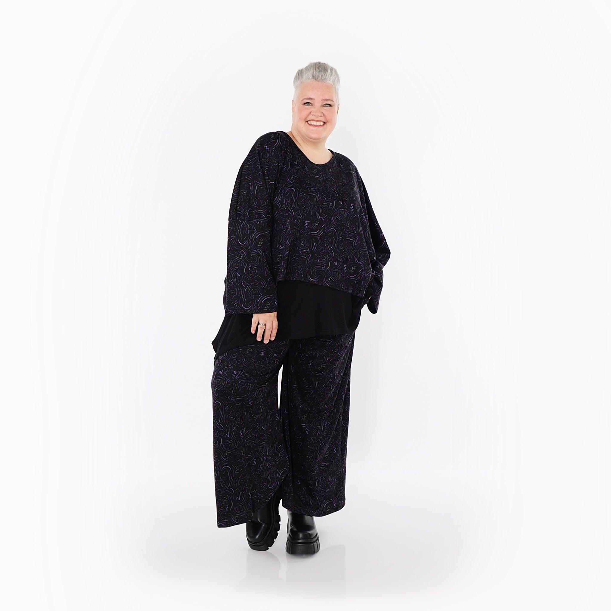 Pantalon AKH Fashion 2063, noir-violet-gris