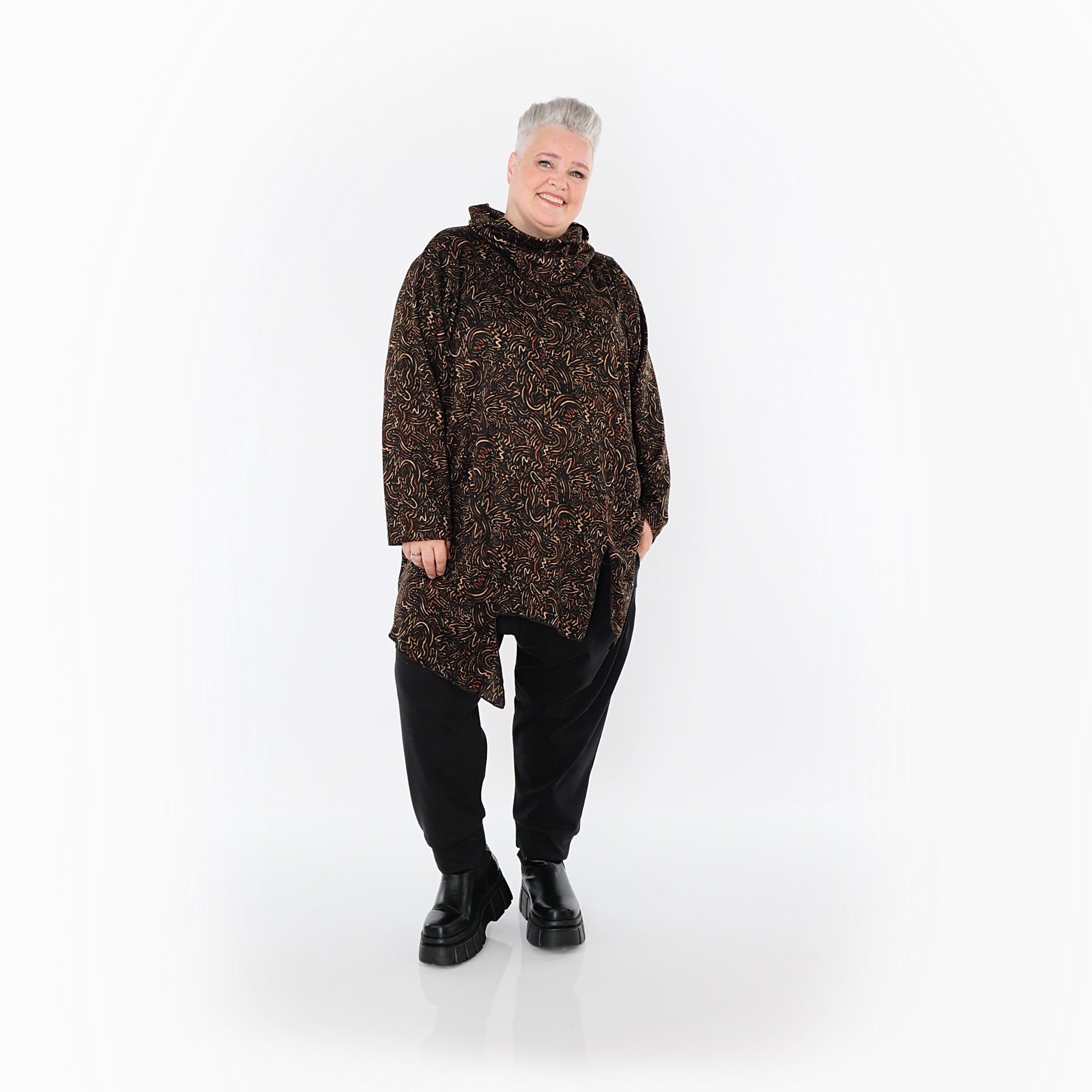 Chemise ample AKH Fashion 6061, noir-cognac-orange
