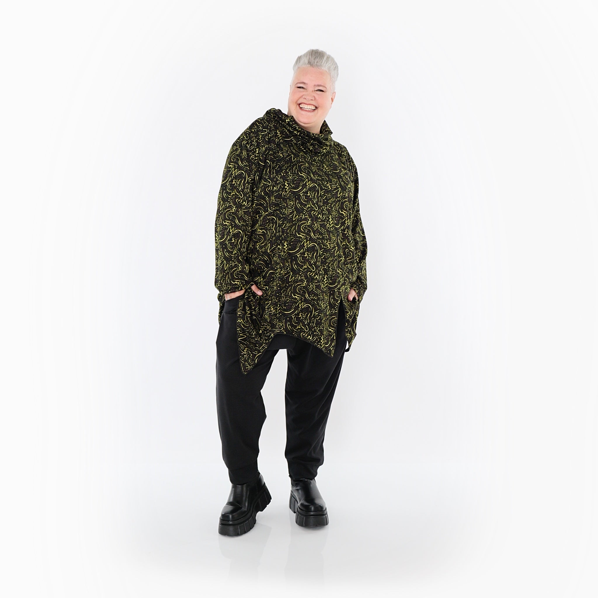Chemise AKH Fashion 6061 Big, Noir-Vert Fluo-Cognac