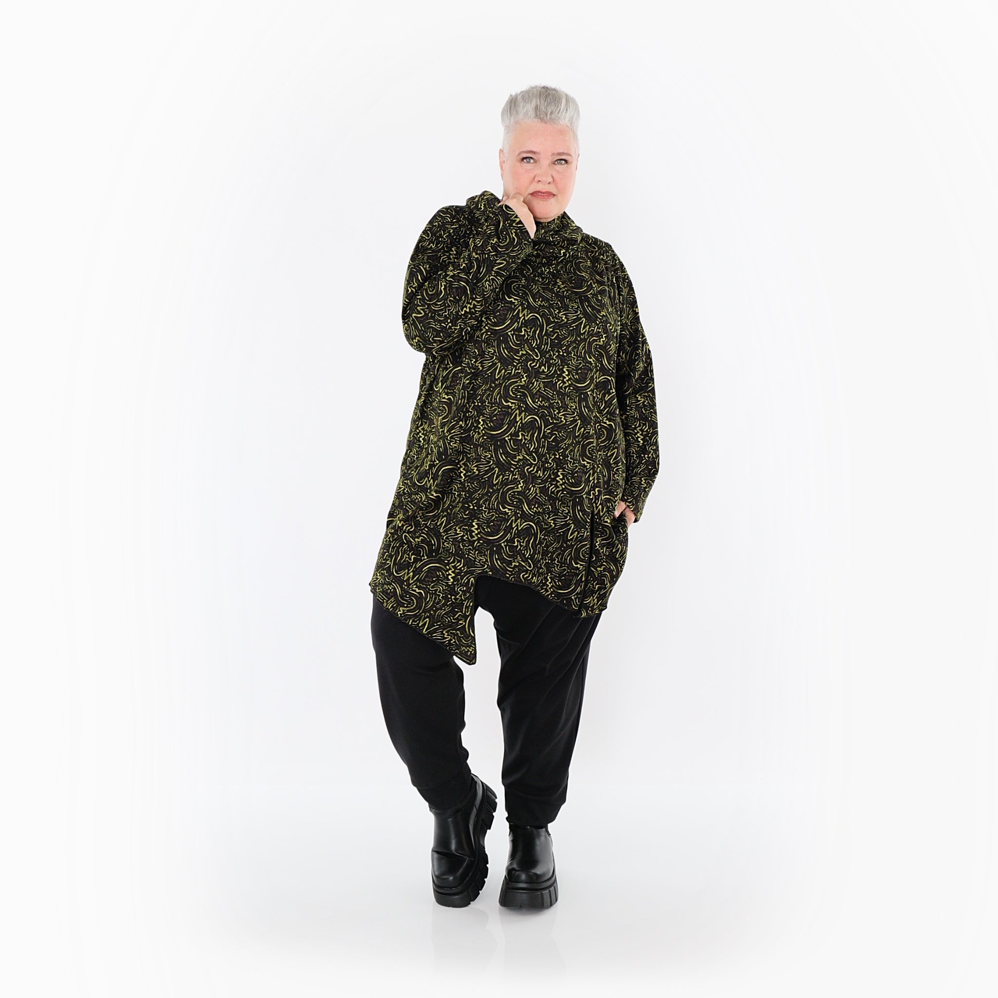 Chemise AKH Fashion 6061 Big, Noir-Vert Fluo-Cognac