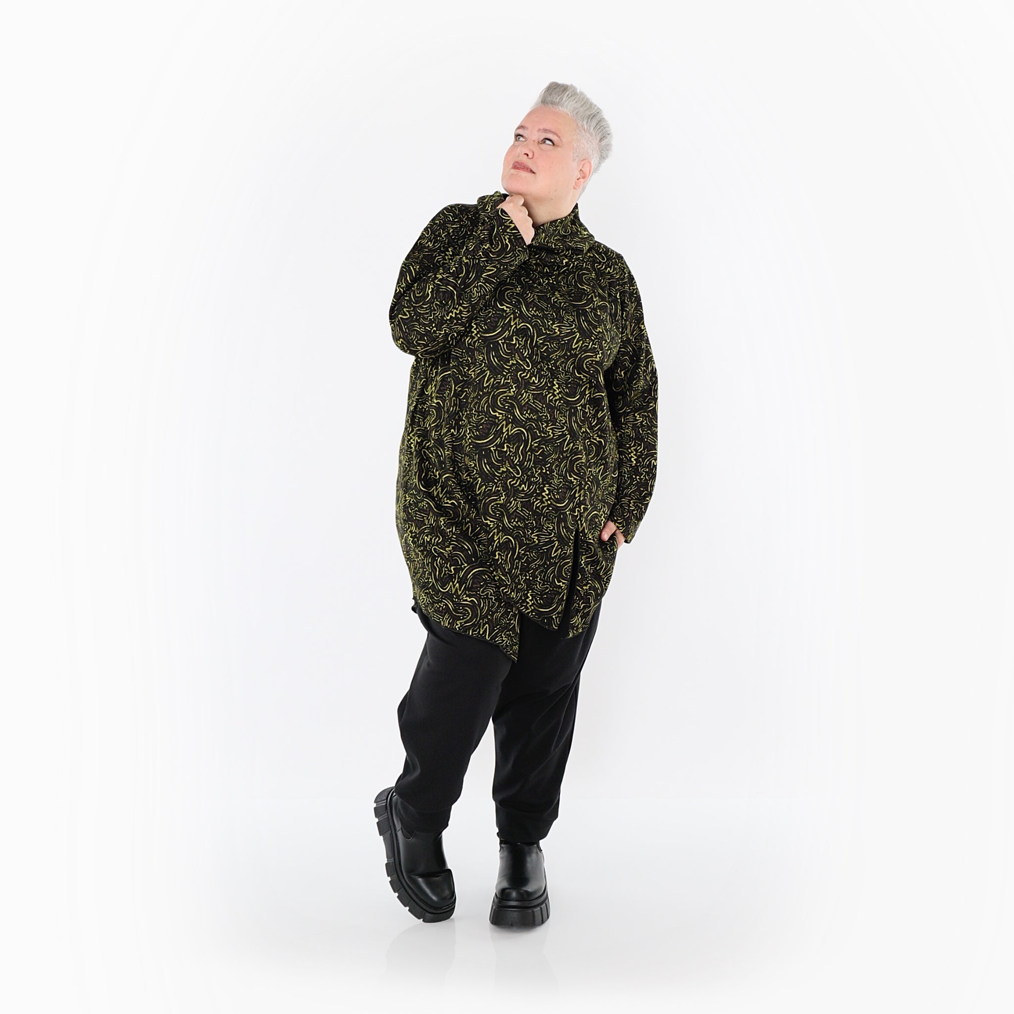 Chemise AKH Fashion 6061 Big, Noir-Vert Fluo-Cognac