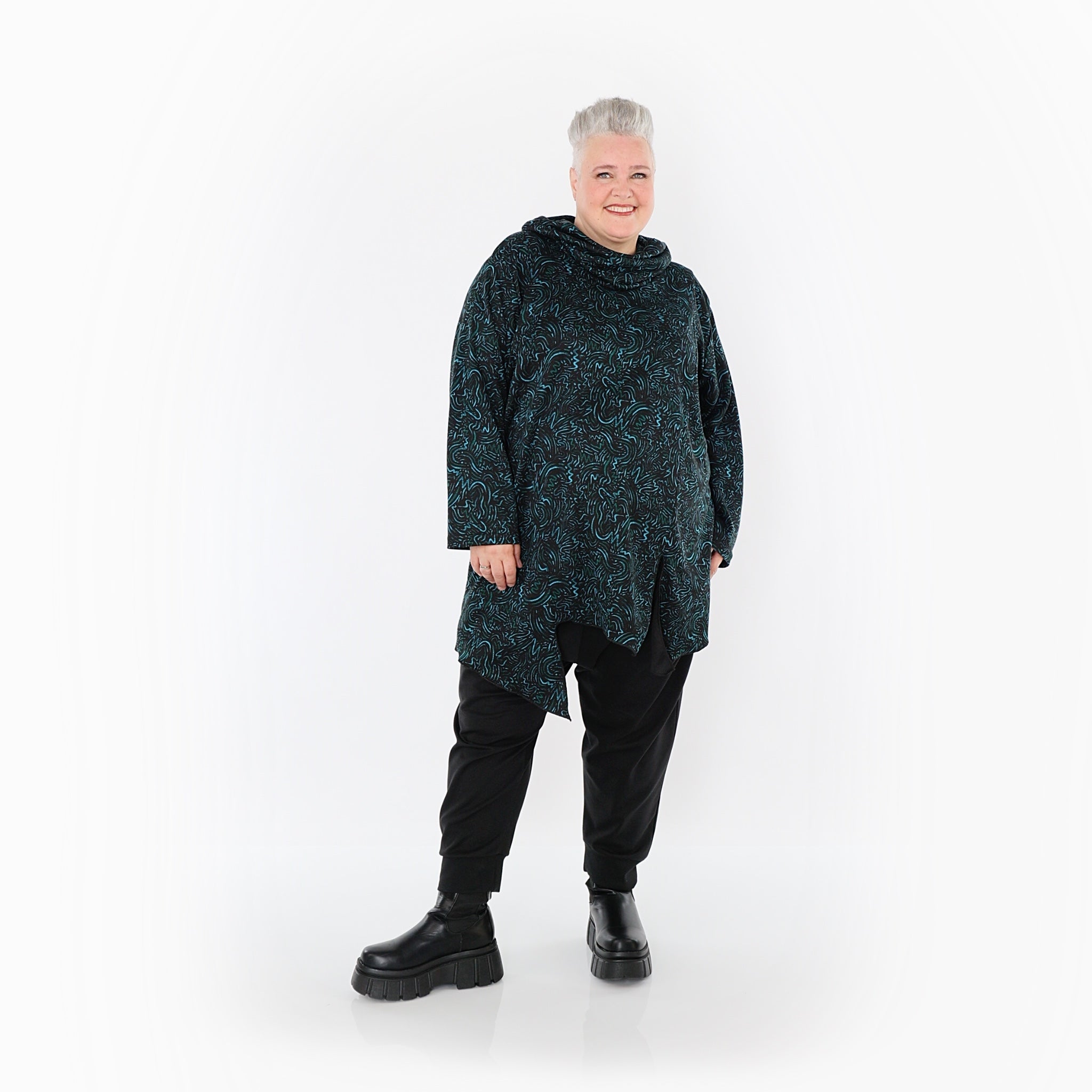 Chemise ample AKH Fashion 6061, noir-pétrole-vert