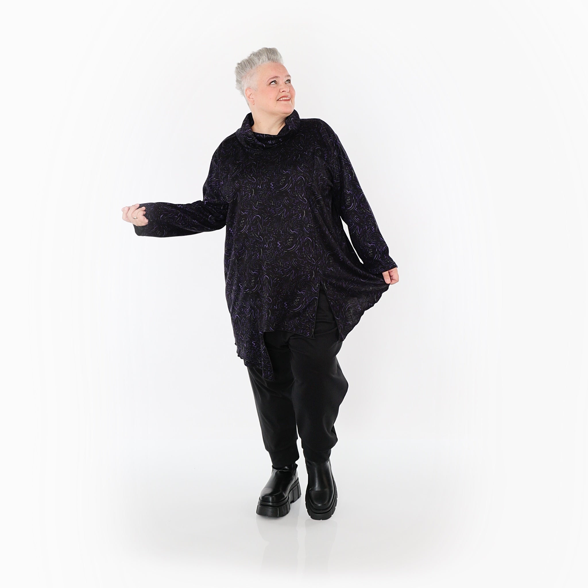 Chemise ample AKH Fashion 6061, noir-violet-gris