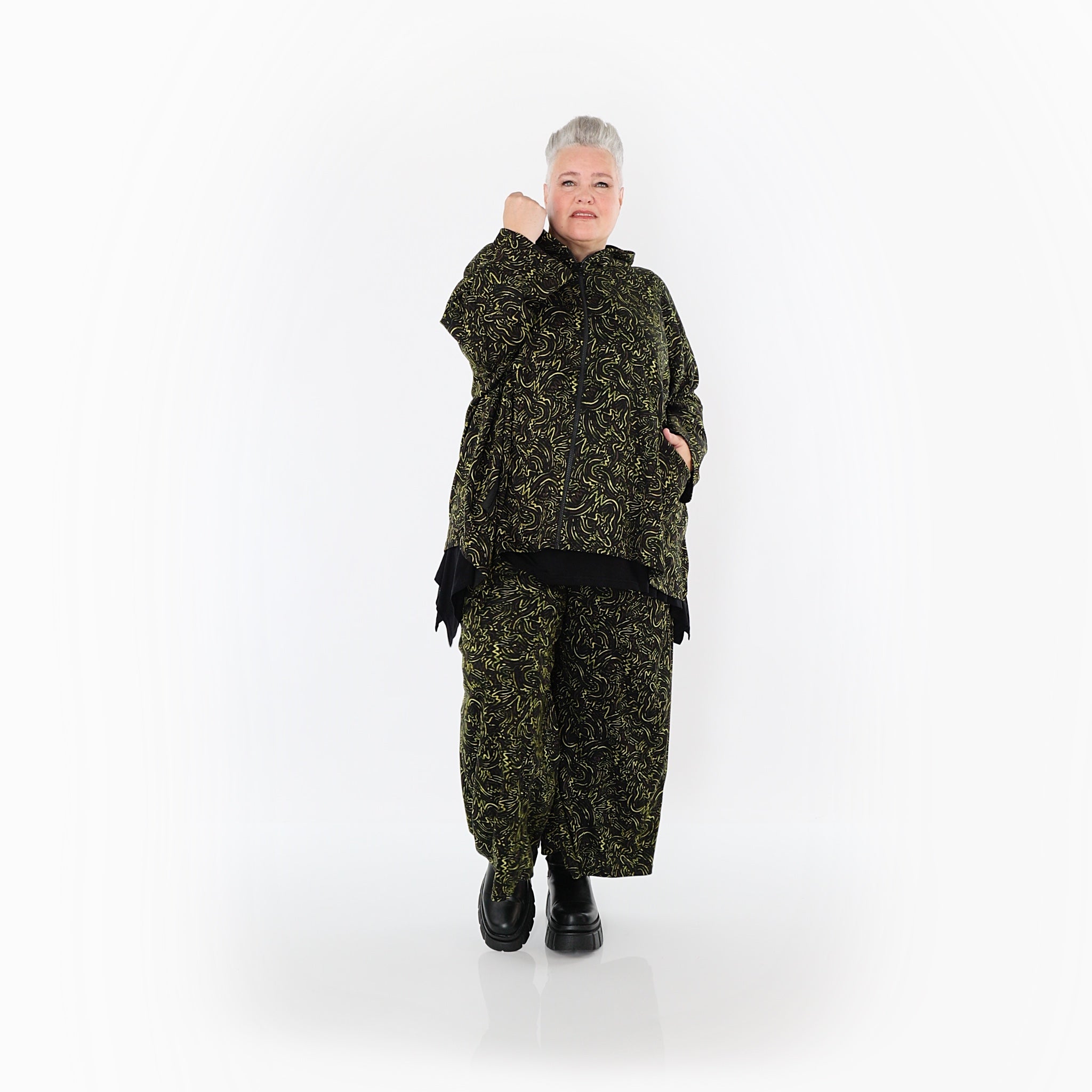 AKH Fashion 7076 Jacket, Black-Neon Green-Cognac