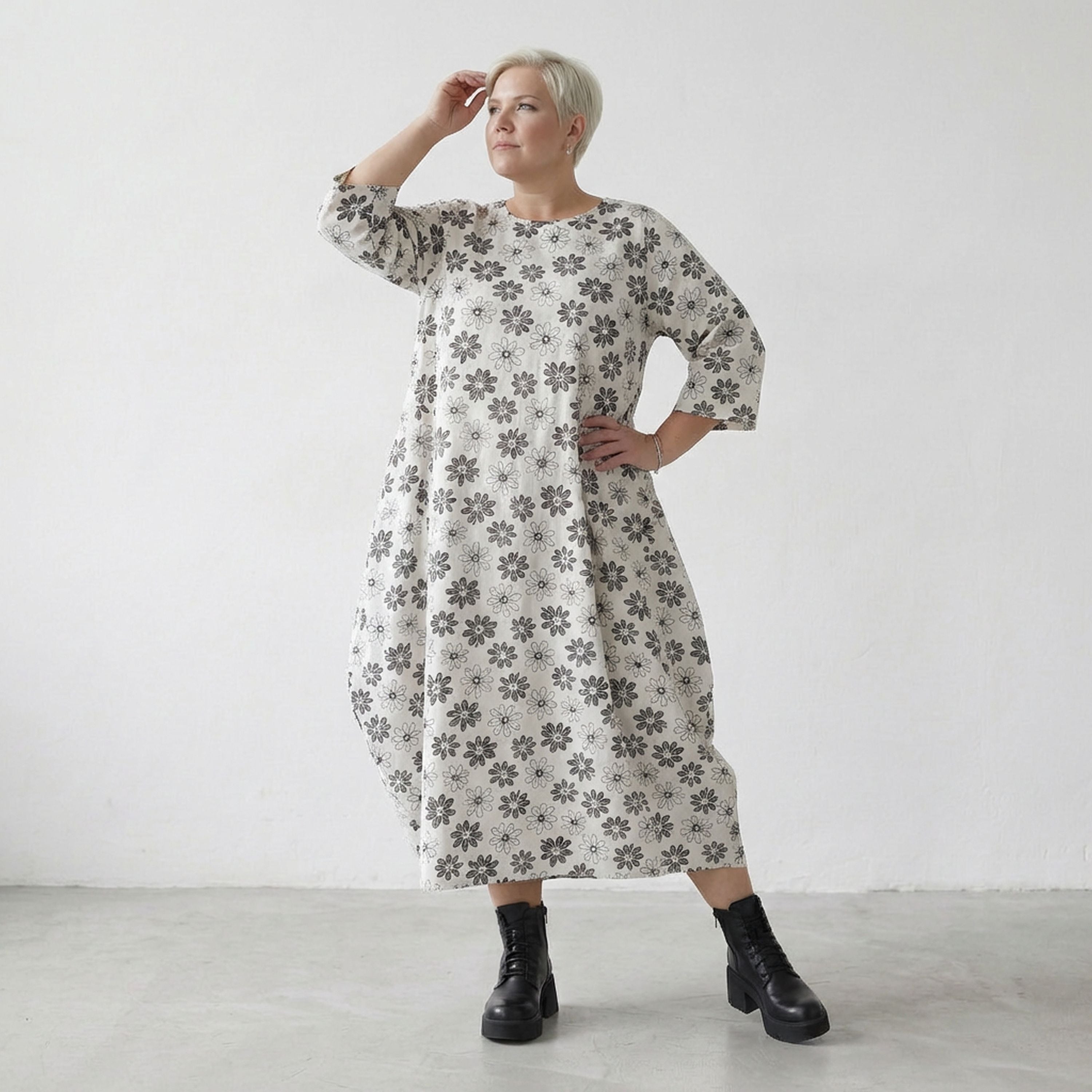 AKH Fashion 1926 Dress, White-Black