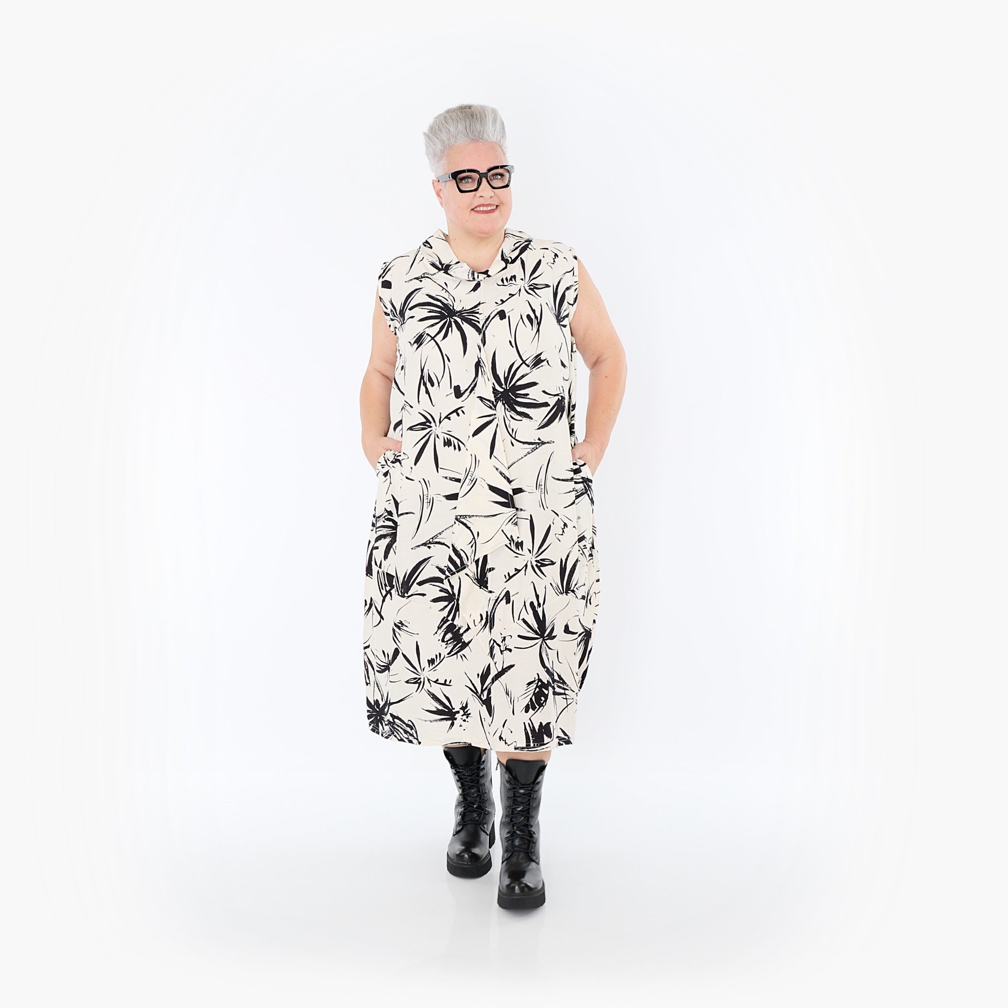 AKH Fashion 7072 Robe, Écru-Noir