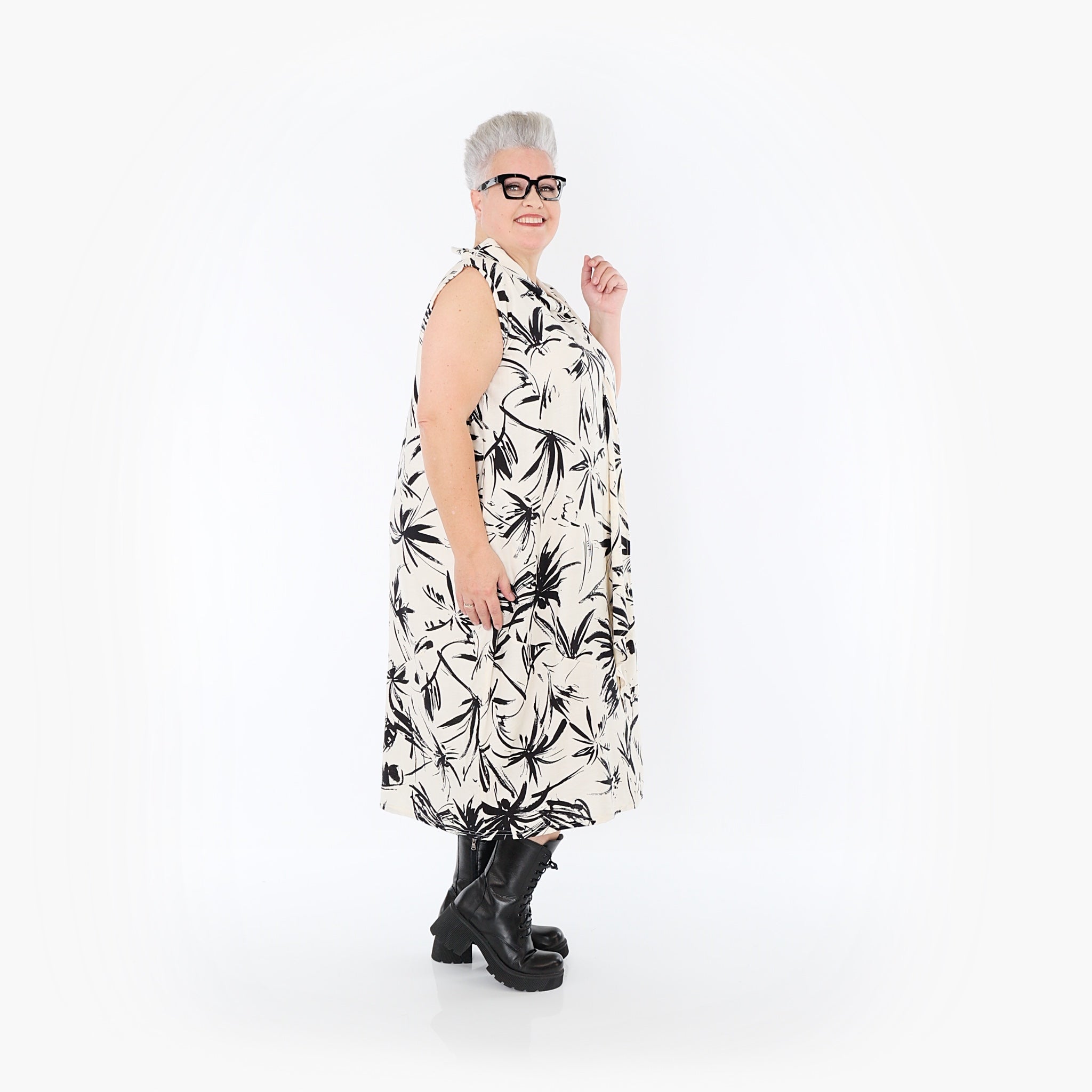 AKH Fashion 7072 Robe, Écru-Noir