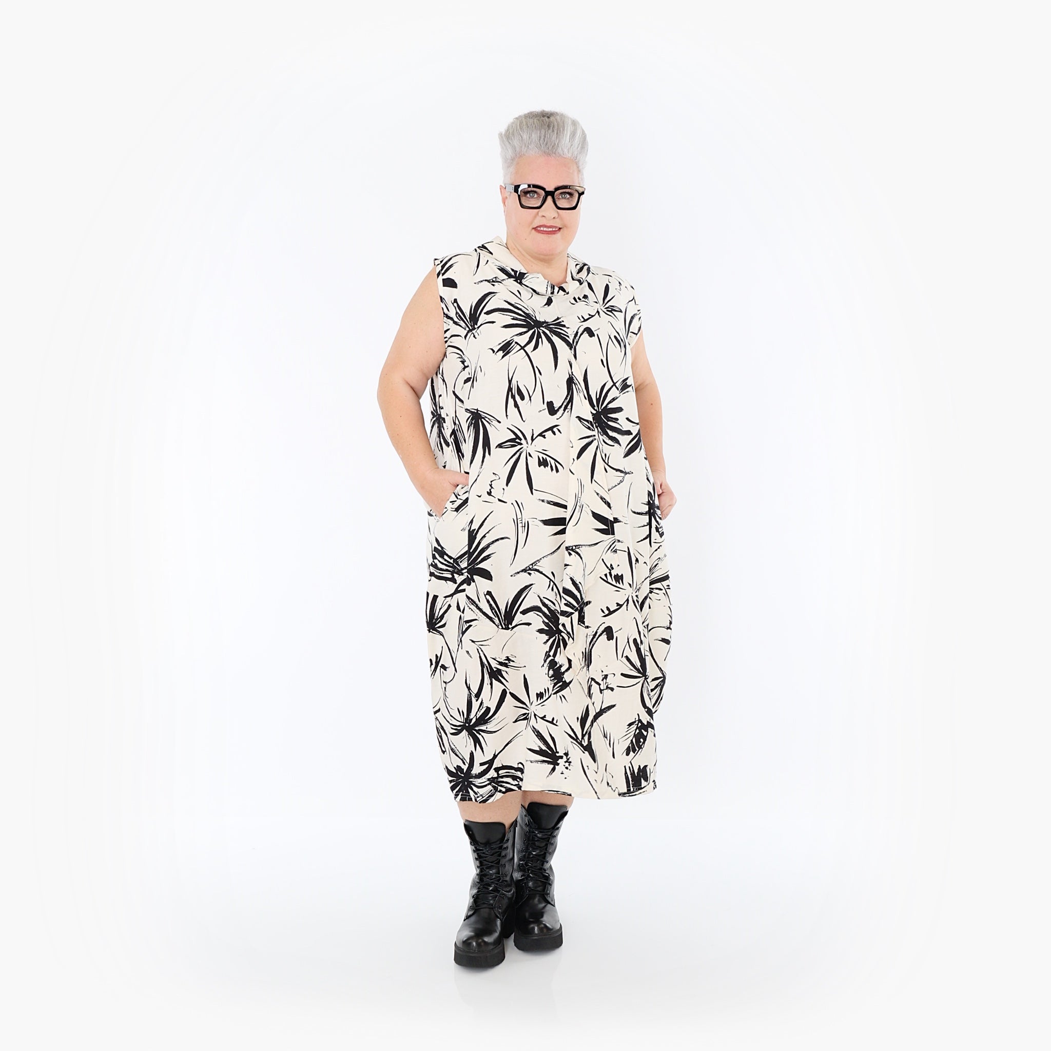 AKH Fashion 7072 Robe, Écru-Noir