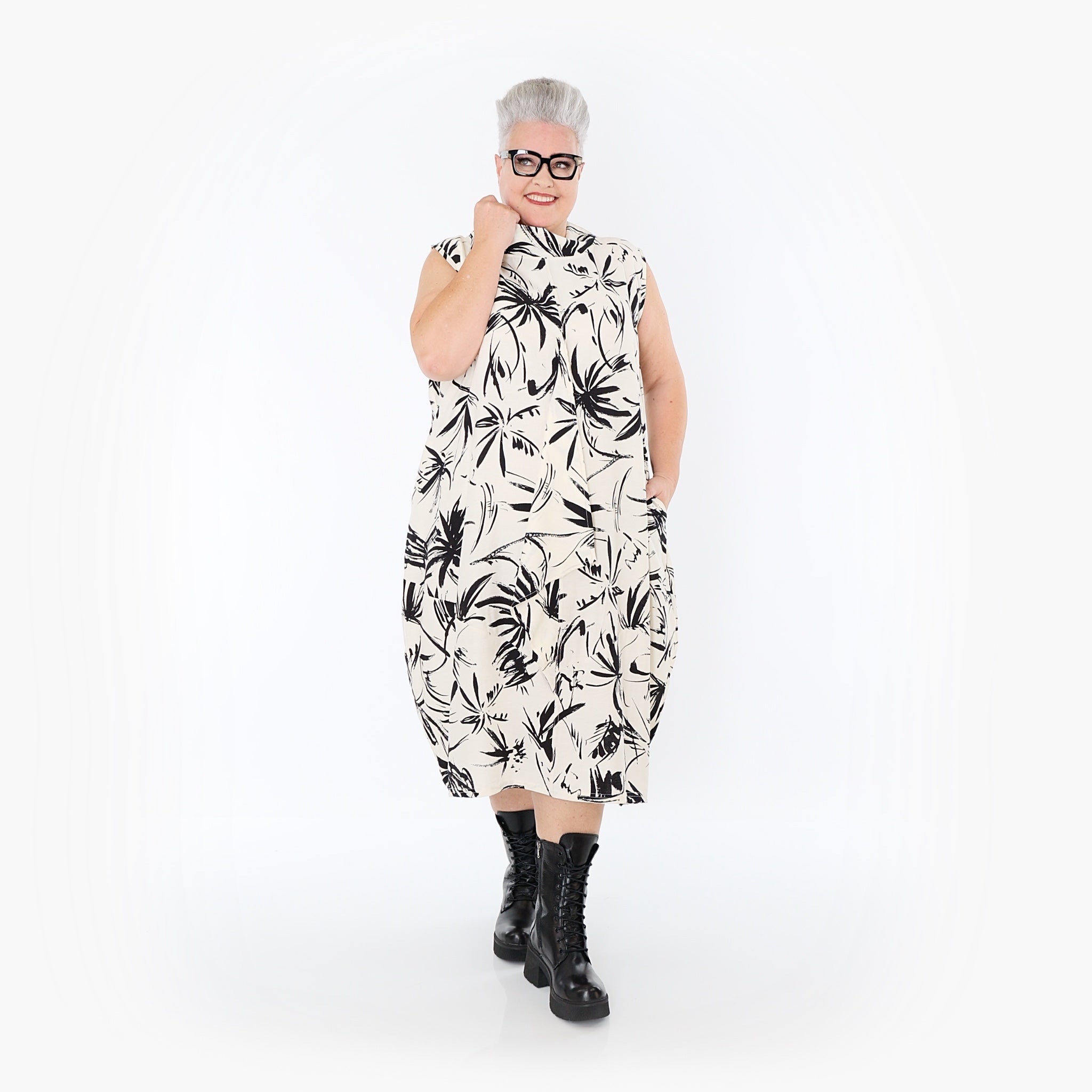 AKH Fashion 7072 Robe, Écru-Noir