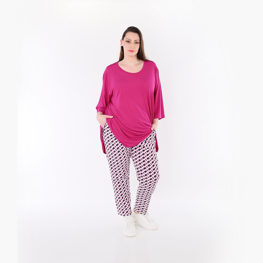 AKH Fashion 7183 Trousers, Navy-Fuchsia-White
