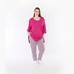 AKH Fashion 7183 Trousers, Navy-Fuchsia-White