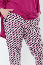 AKH Fashion 7183 Trousers, Navy-Fuchsia-White