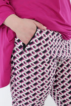 AKH Fashion 7183 Trousers, Navy-Fuchsia-White