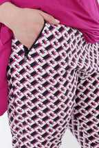 AKH Fashion 7183 Trousers, Navy-Fuchsia-White