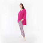 AKH Fashion 7183 Trousers, Navy-Fuchsia-White