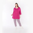 AKH Fashion 7183 Trousers, Navy-Fuchsia-White