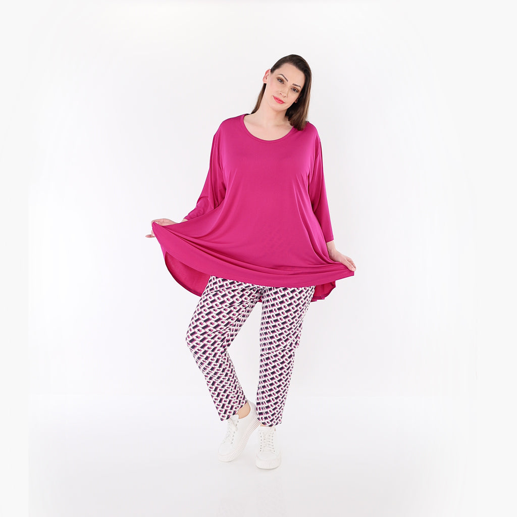 AKH Fashion 7183 Trousers, Navy-Fuchsia-White