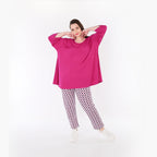 AKH Fashion 7183 Trousers, Navy-Fuchsia-White