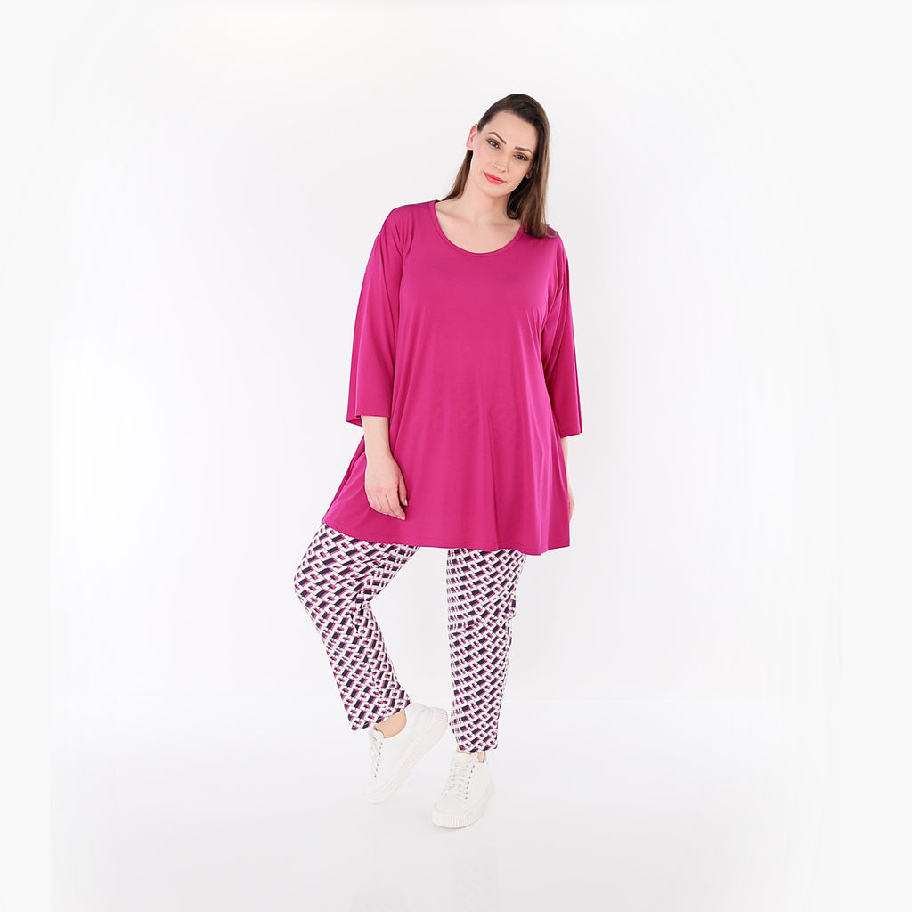 AKH Fashion 7183 Trousers, Navy-Fuchsia-White