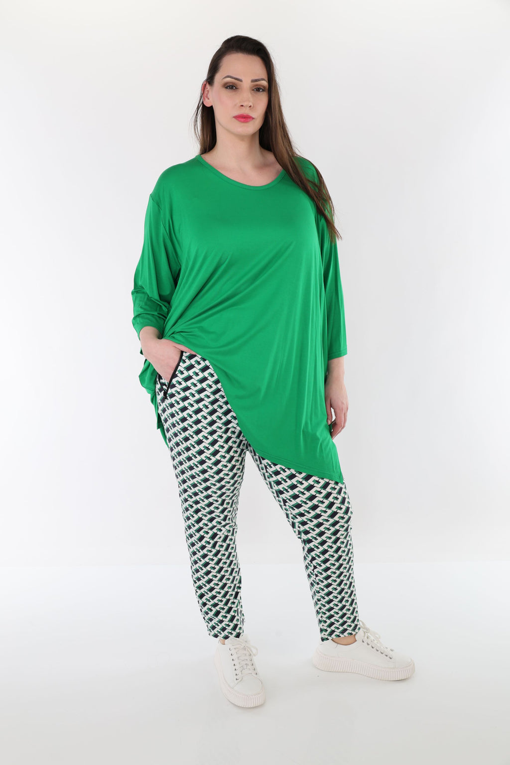 AKH Fashion 7183 Trousers, Navy-Green-White
