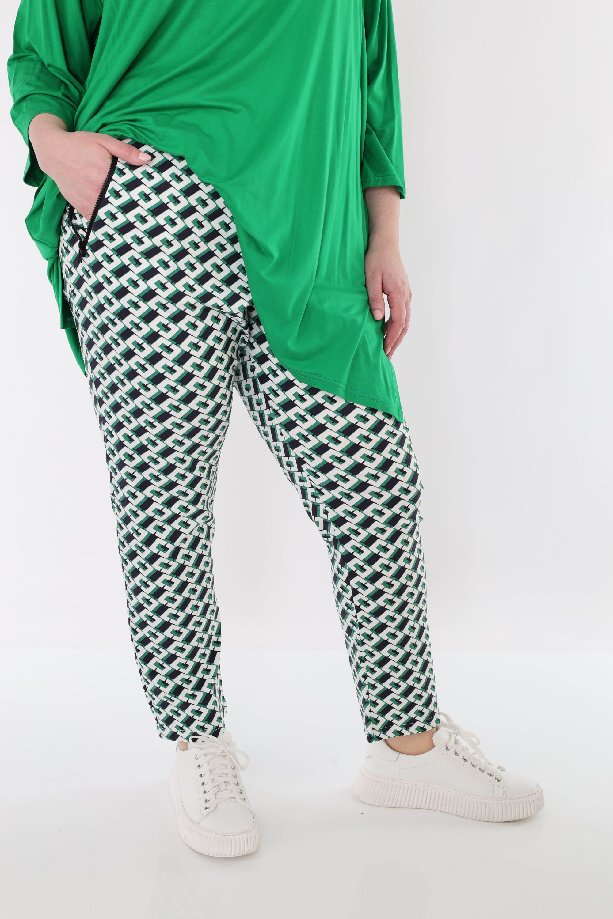 AKH Fashion 7183 Trousers, Navy-Green-White