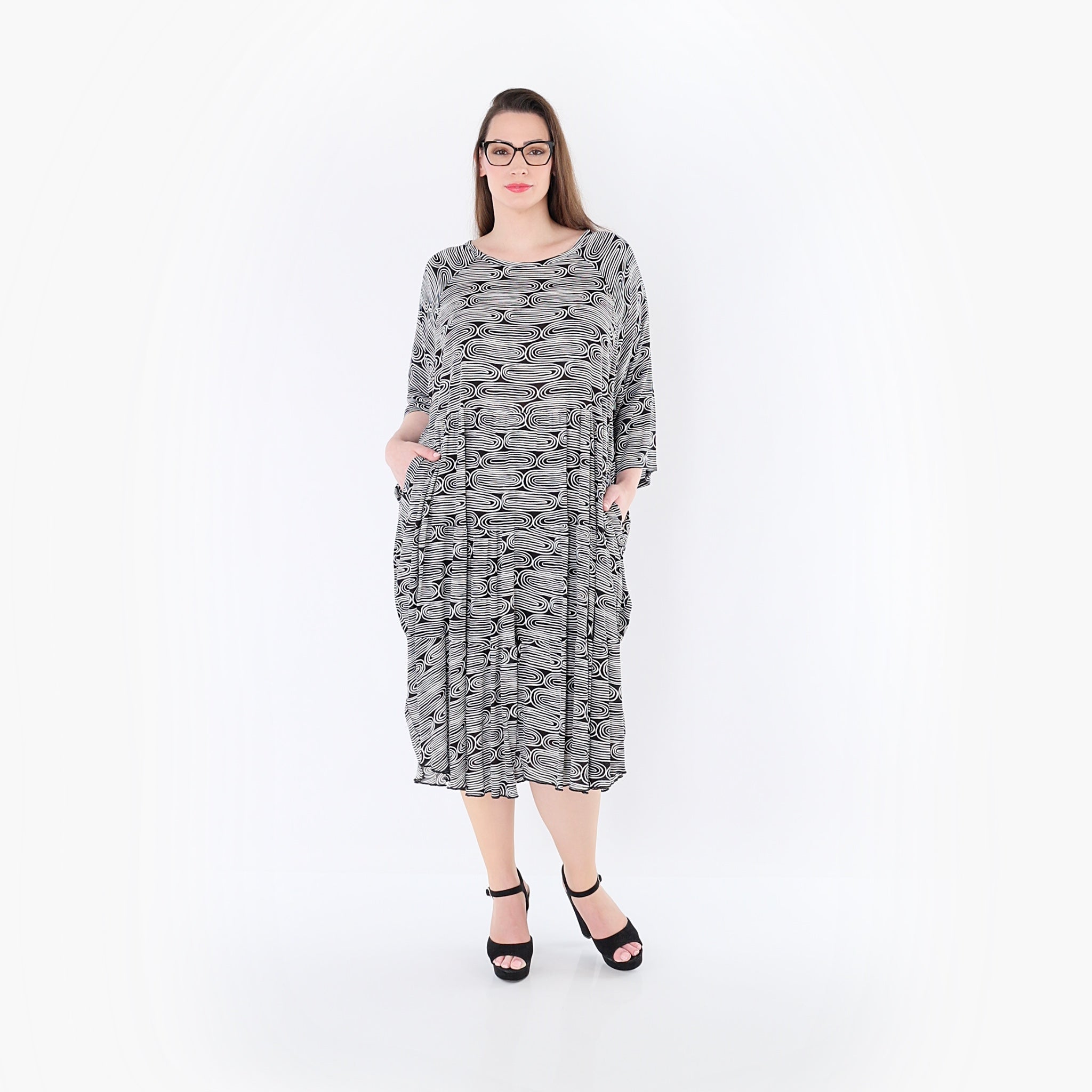 AKH Fashion 7065 Dress, Black and White