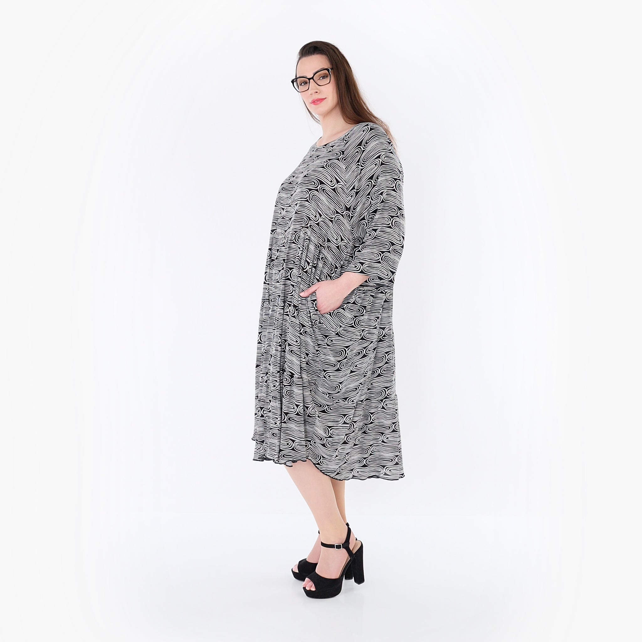 AKH Fashion 7065 Dress, Black and White