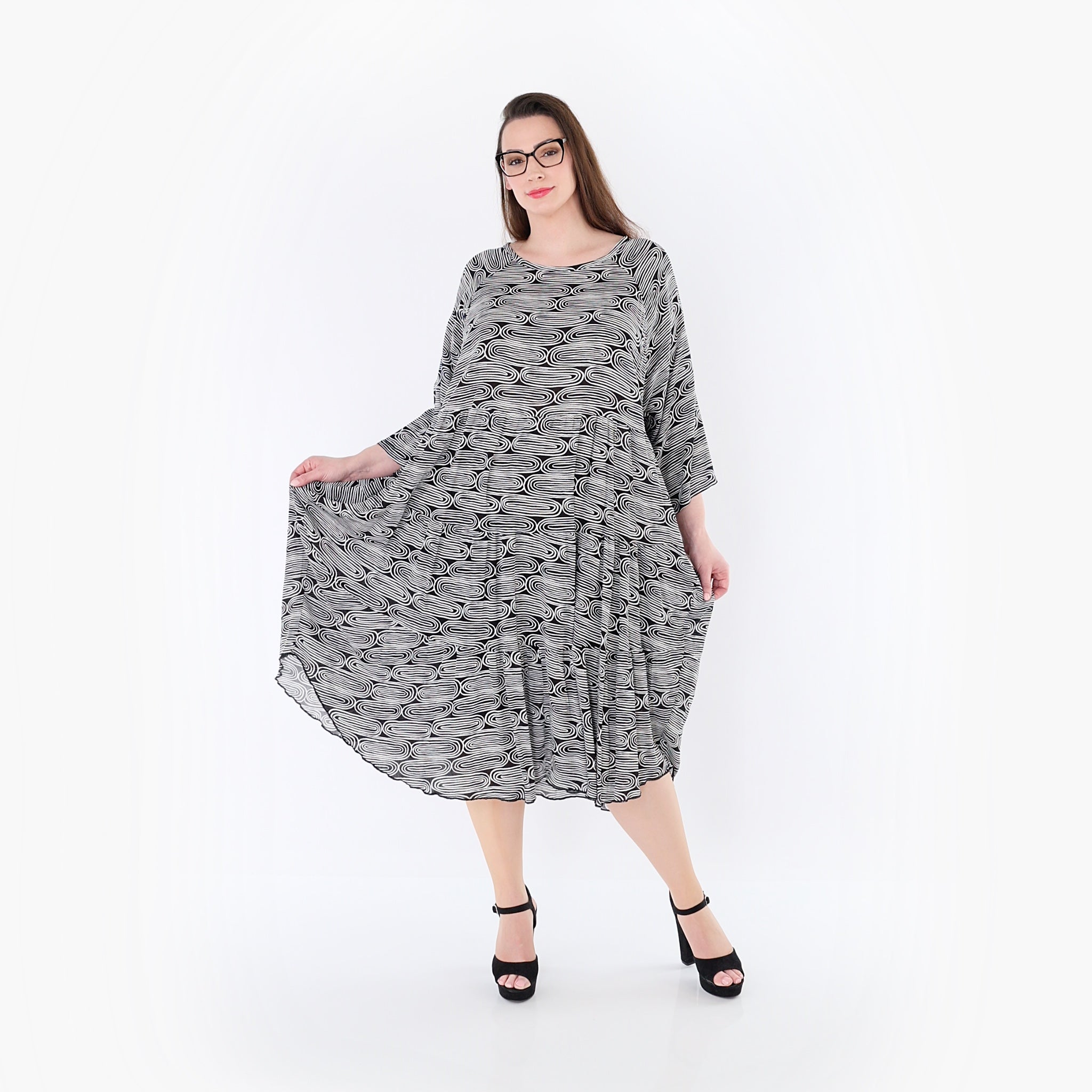 AKH Fashion Kleid 7065 SummerLove, Schwarz-Weiß