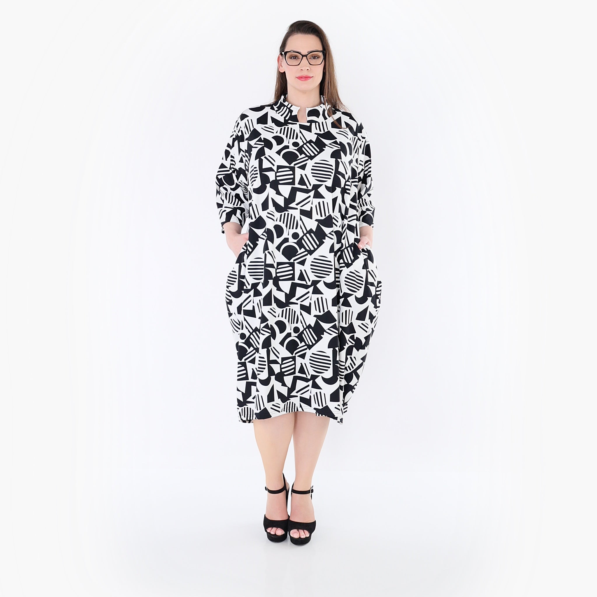 AKH Fashion 7198 Dress, White-Black