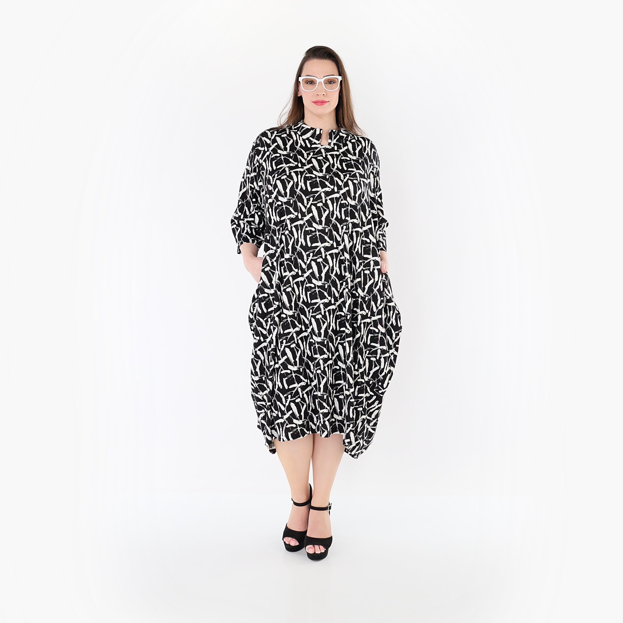 AKH Fashion 7198 Dress, Black-White