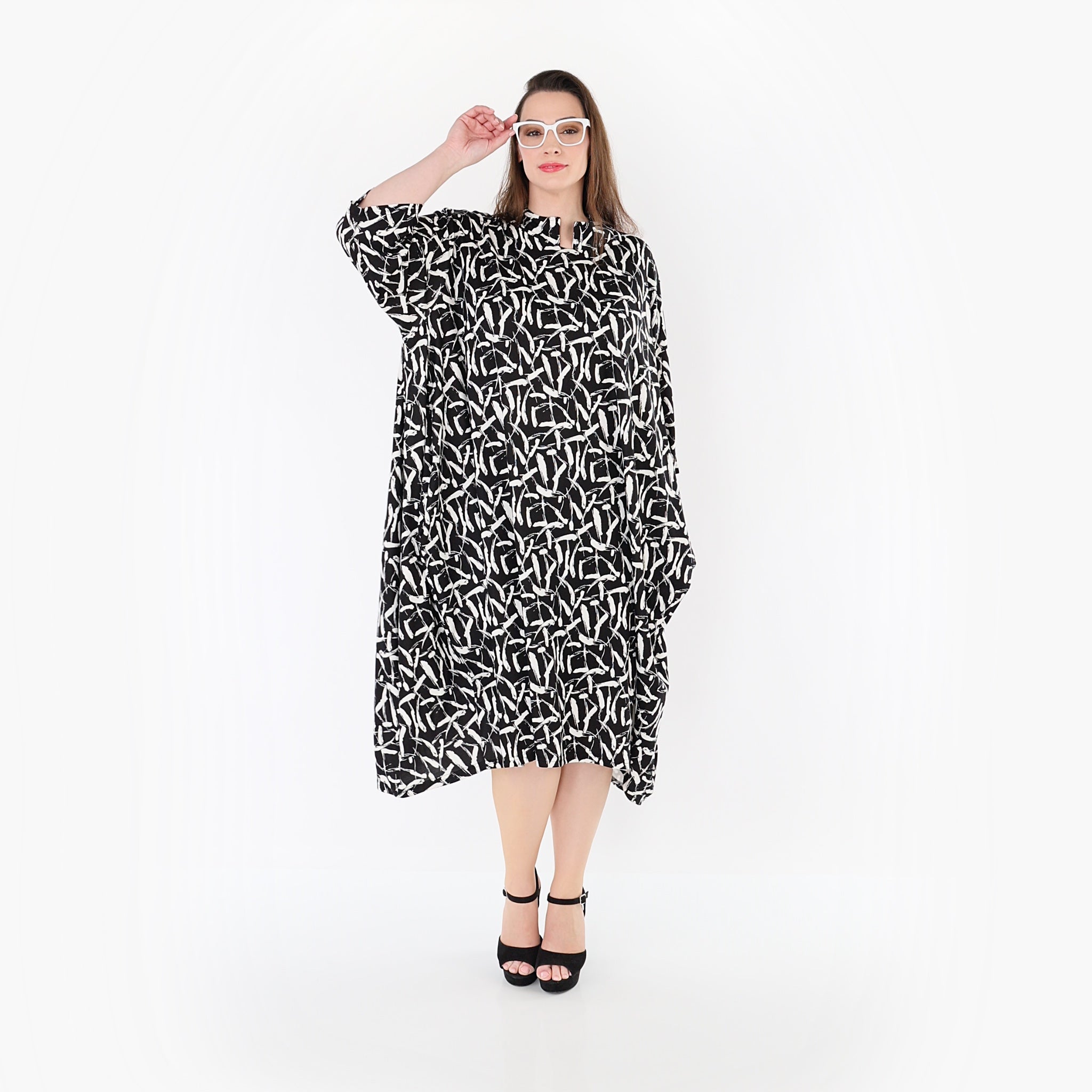 AKH Fashion 7198 Dress, Black-White