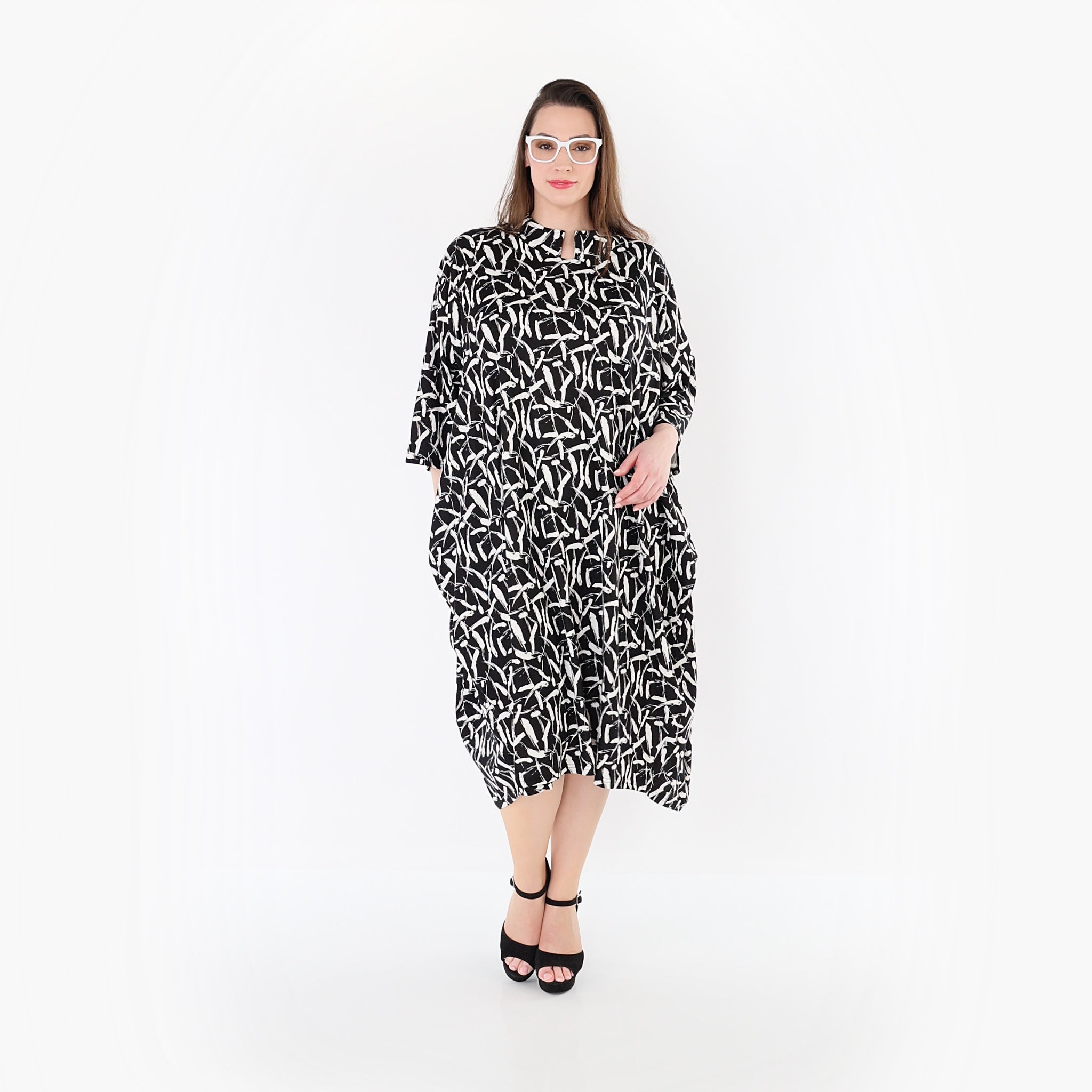 AKH Fashion 7198 Dress, Black-White