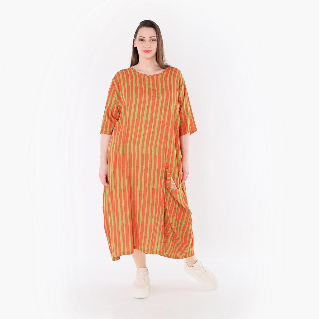 AKH Fashion 6695 Kleid, Orange-Apfelgrün