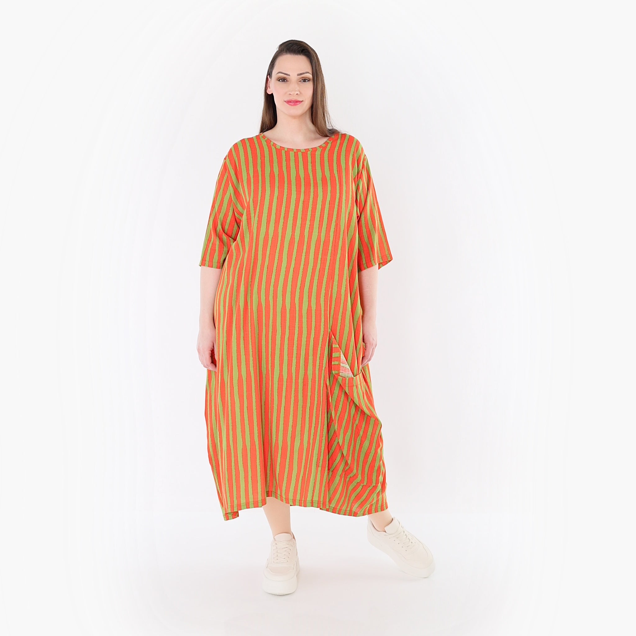 AKH Fashion 6695 Kleid, Orange-Apfelgrün