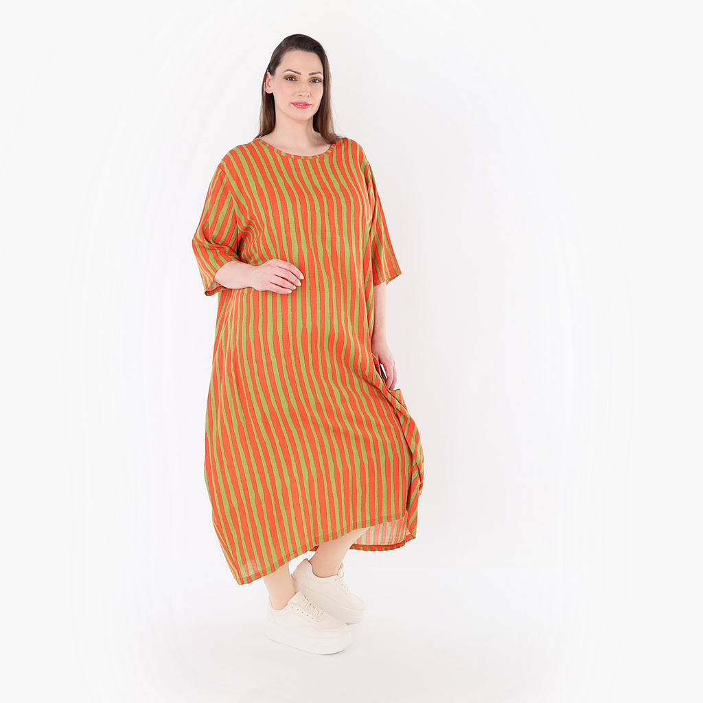 AKH Fashion 6695 Kleid, Orange-Apfelgrün