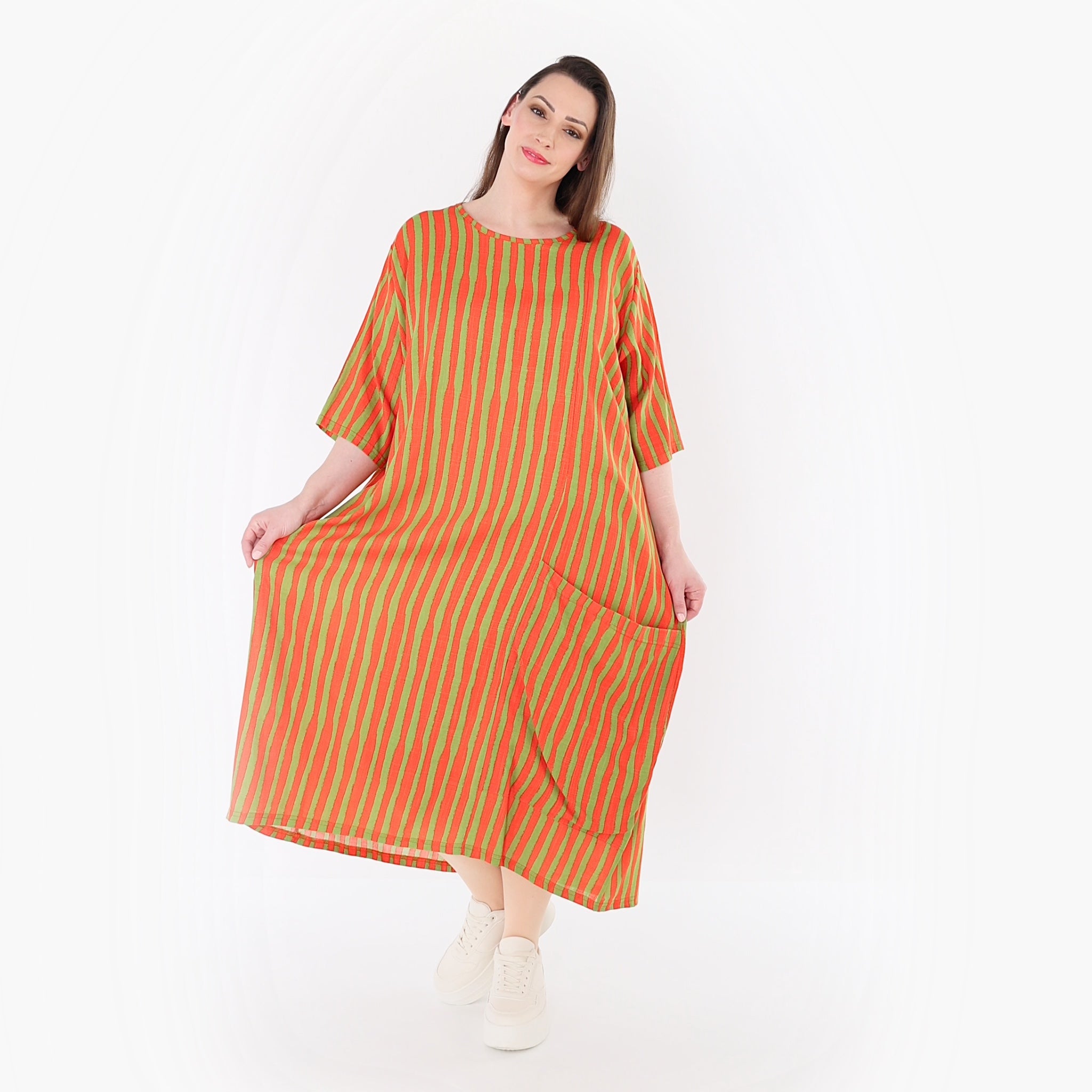 AKH Fashion 6695 Kleid, Orange-Apfelgrün