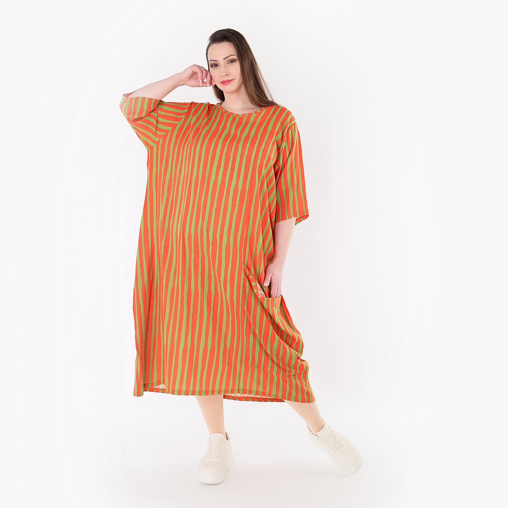 AKH Fashion 6695 Kleid, Orange-Apfelgrün