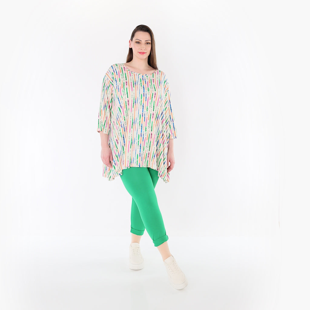 AKH Fashion 593 Big Shirt, Ecru-Fuchsia-Multi