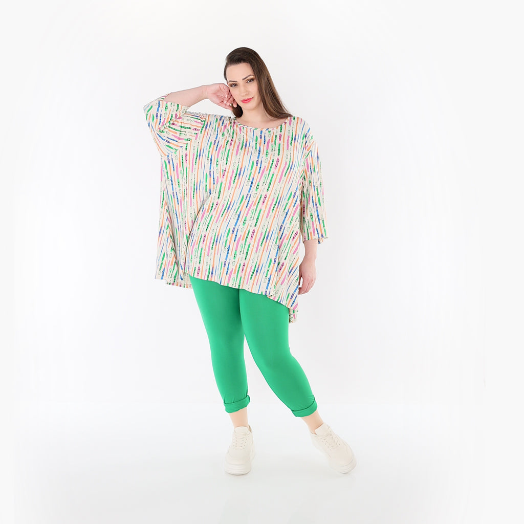 AKH Fashion 593 Big Shirt, Ecru-Fuchsia-Multi